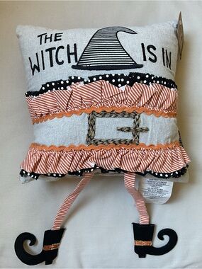 Witch Crafters “The Witch is In” Halloween Decorative Pillow with Dangly Legs